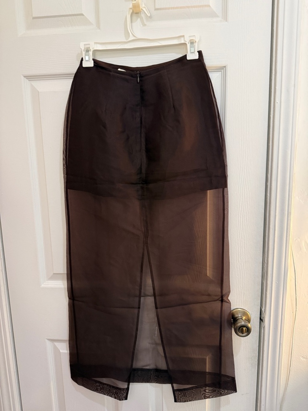 Sian Dark Choc Silk Organza Midi Skirt- Brown - Picture 9 of 12
